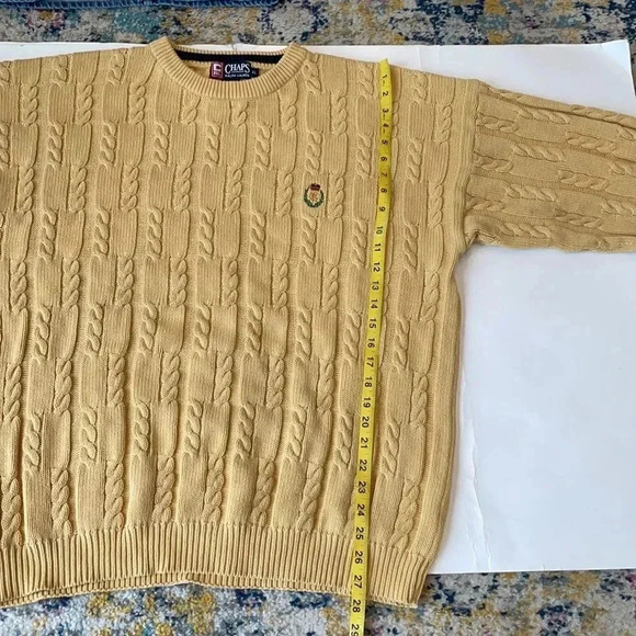Chaps by Ralph Lauren Crewneck cableknit cotton sweater, yellow. Men’s size XL - Picture 8 of 10